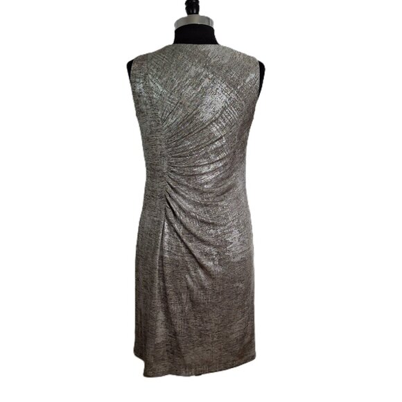 Wrap Dress Bodycon Ombre Ruched Cocktail Length Lux Silver Gold Size 14 - Picture 7 of 13